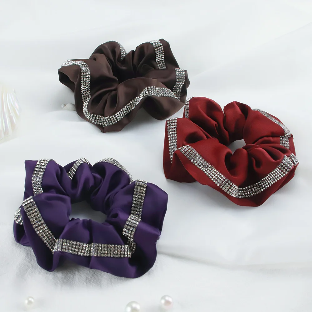 Резинки для волос женские, шелковые, стразы, эластичные