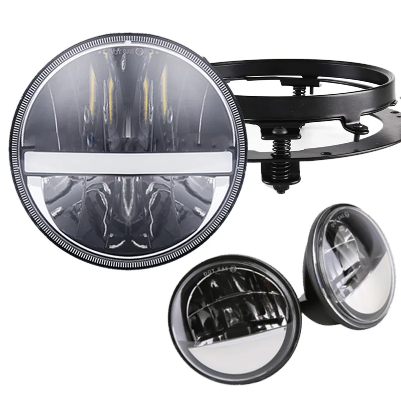 For Yamaha Road Star 1700 7Inch Round Led Headlight with foglight Hi/Lo beam head lamp for Honda Suzuki Motorcycle Accessories