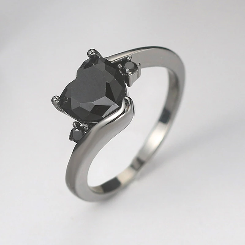 Anelli a cuore in oro nero Vintage per donna Goth cristallo nero zircone Punk anello impilabile gioielli da fidanzamento per matrimonio all'ingrosso R110