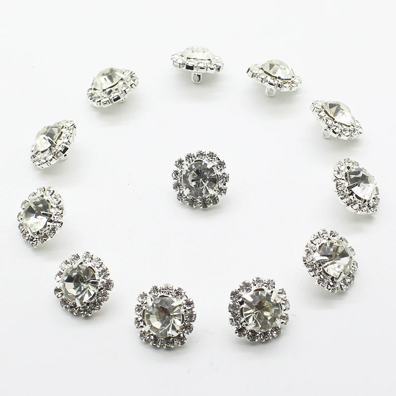 Shank Rhinestones Button for Clothing 10pcs/Lot 15mm Round Hand Sewing Shirt Buttons Diy Silver Accessories Wedding Decor