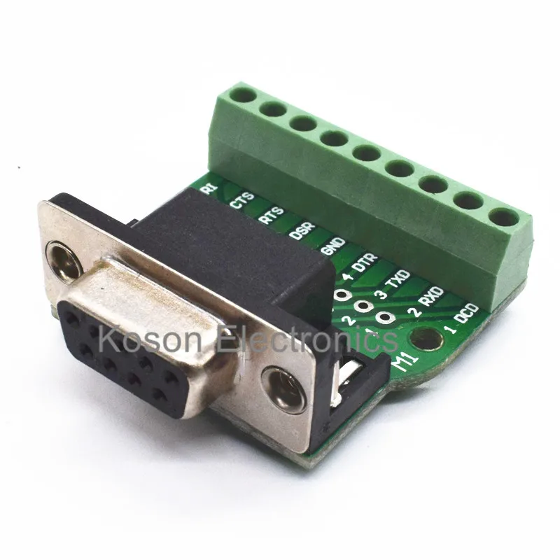 DB9 RS232 Serial to Terminal Female Adapter Connector Breakout Board Black+Green