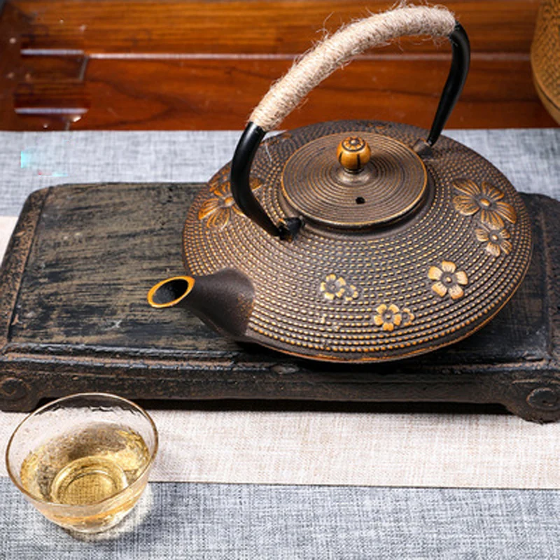 غلاية شاي من أوراق الخيزران من الحديد الزهر على شكل كمثرى، إبريق شاي، ملحقات الشاي، طقم شاي، ديكور منزلي، 900 مل
