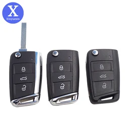 Xinyuexin Folding Flip Car Remote Key Shell Case Fob for VW MQB Gollf 7 for Skoda Octavia A7 for Seat Leon 3 Button HU162T Blade