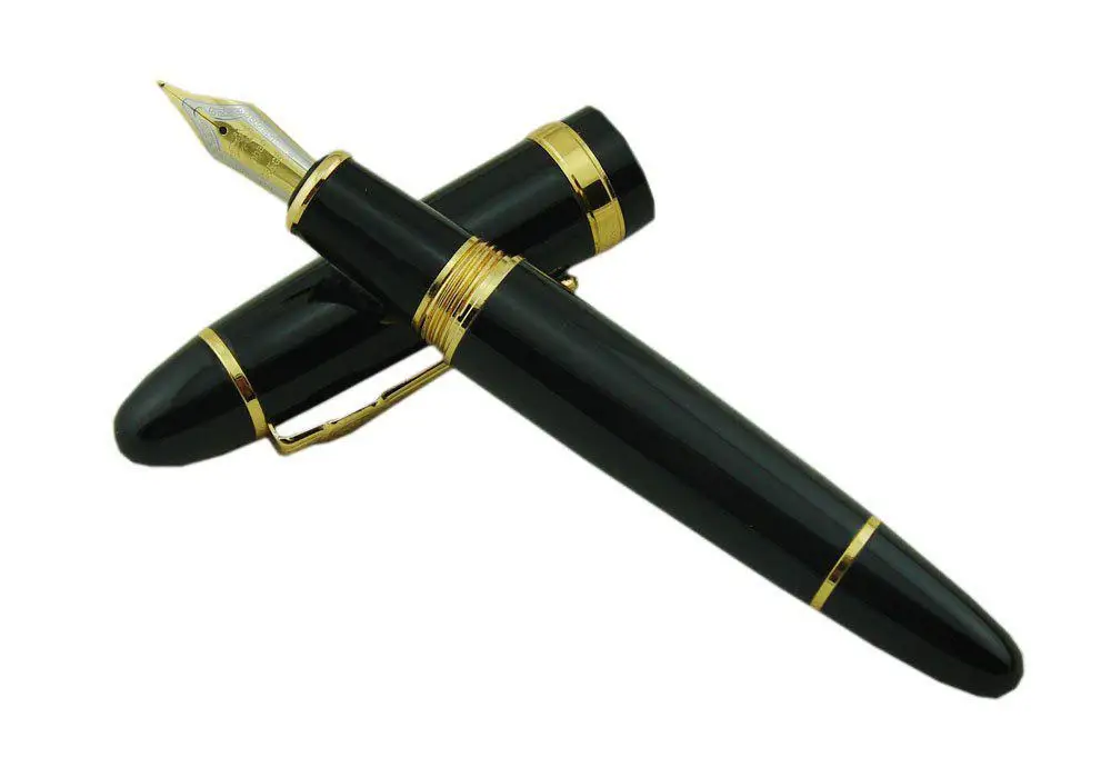 Jinhao caneta tinteiro preta vívida, com guarnição dourada, para escritório, caneta tinteira de metal de alta qualidade, para material escolar