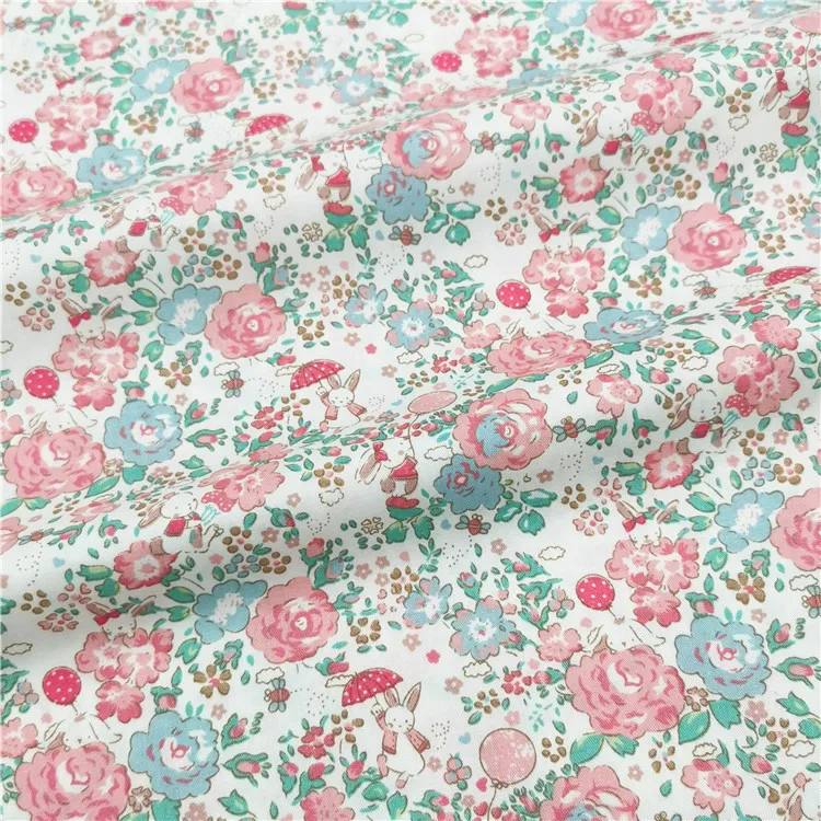 160x50cm Samll Rabbit Umbrella Floral Cotton Twill Sewing Fabric, Making Bedding Dress Pajamas Bag Lining Cloth