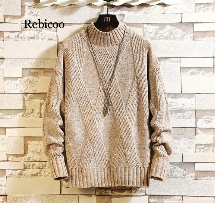 Men's Sweater High Lapel Pullover Sweater Men's Turtle Neck Fleece Sweater Men Clothes Winter Spring Fashion Clothes 3XL