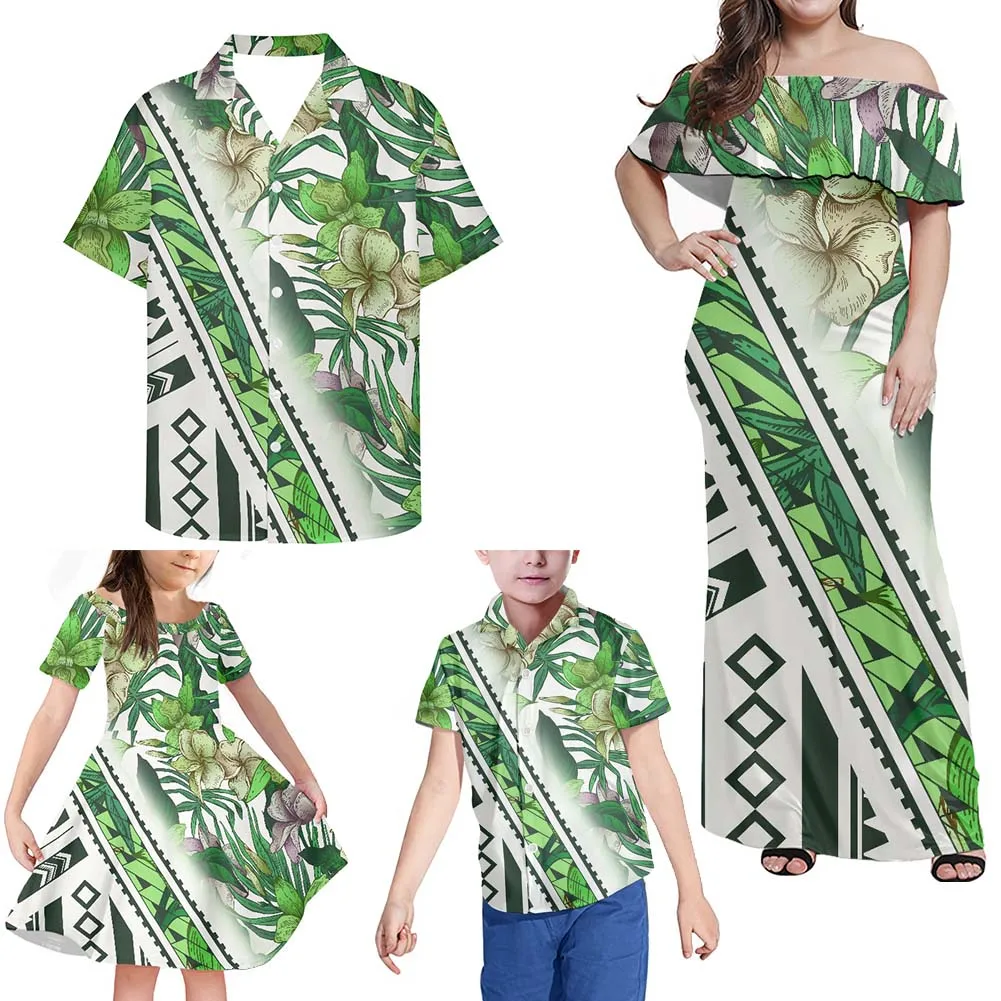 

Hycool2022 New Year Costumes Kids Samoan Tribal Hawaii Floral Printing Family Costume Matching Dress Shirt Hot Sales Custom