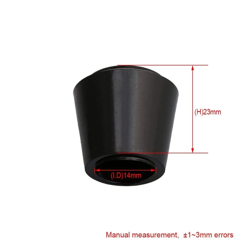 Round Rubber Móveis Tabela Leg, Pé Floor Protectors Cap, Preto, 10, 1214, 16, 18, 20, 25mm Diâmetro Interno, Pacote de 20