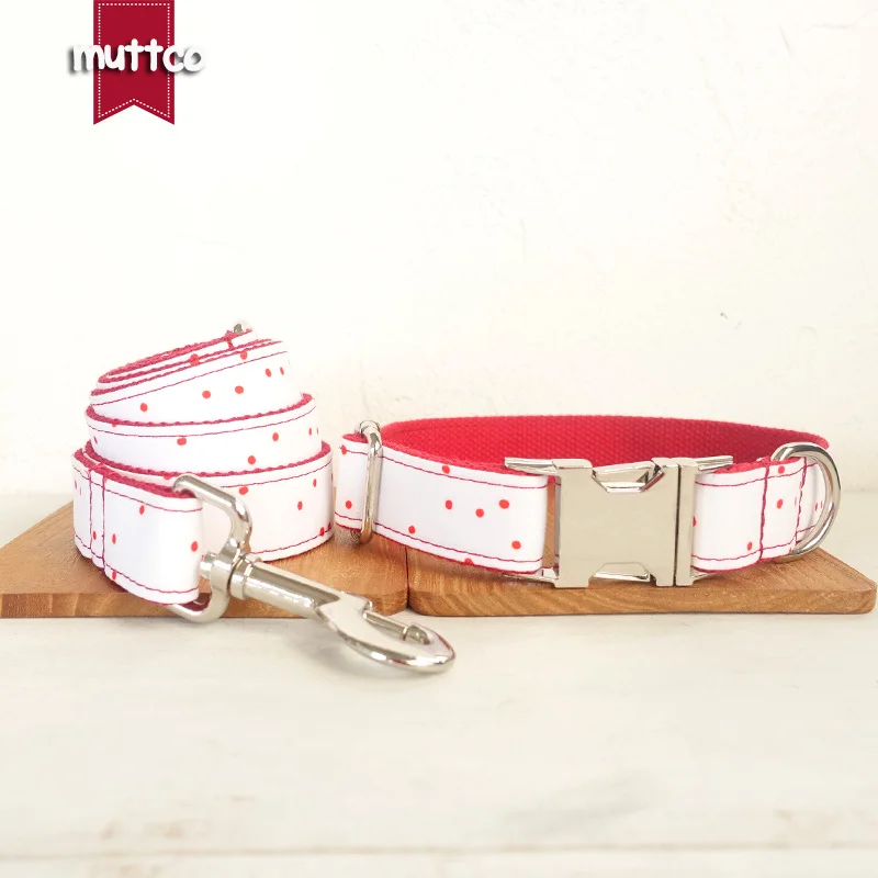 MUTTCO retailing self-design dog collar and leash set THE RED INK handmade poly satin and nylon  5 sizes dog collar set UDC093