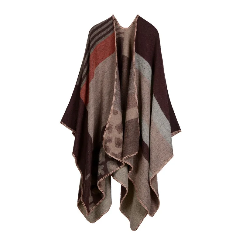 Poncho geométrico de luxo para mulheres, lenços de caxemira, xales quentes, envoltórios, pashmina, capinhas grossas, cobertor, inverno, marca, 2022