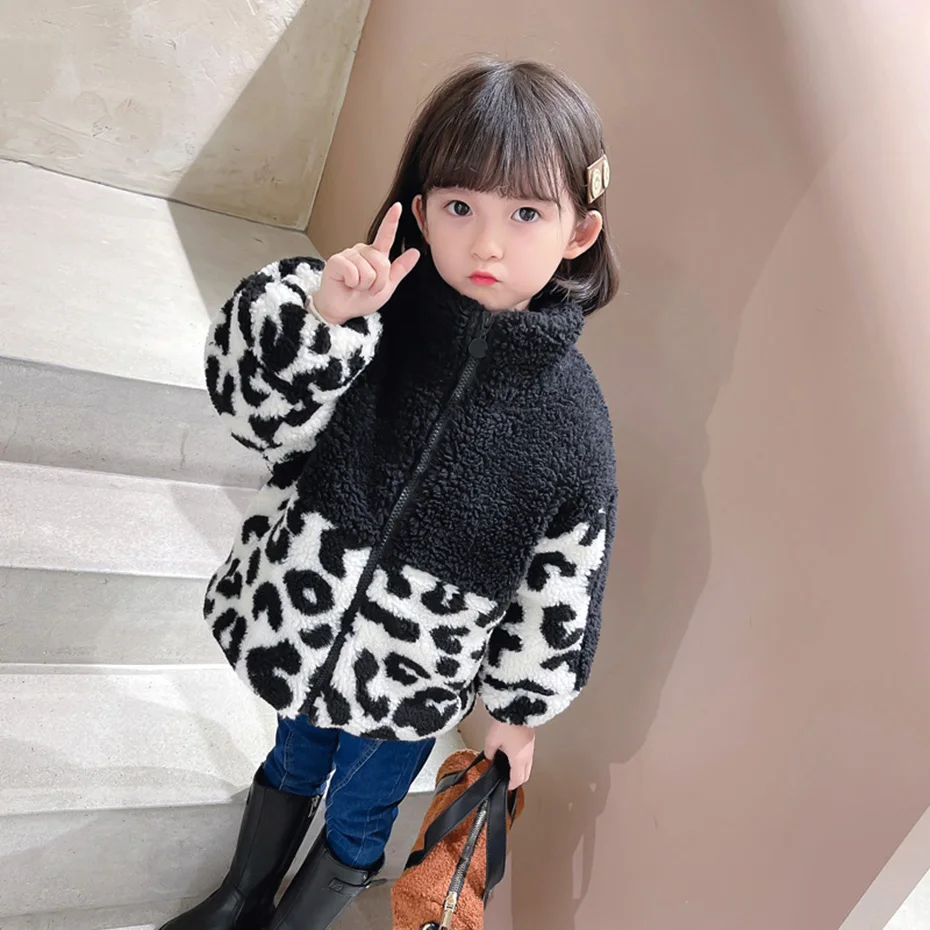 Girls Coat Outerwear Leopard Pattern Print Patchwork Girl Coat Winter Autumn Girls Jackets Toddler Clothes Girl Children Clothes