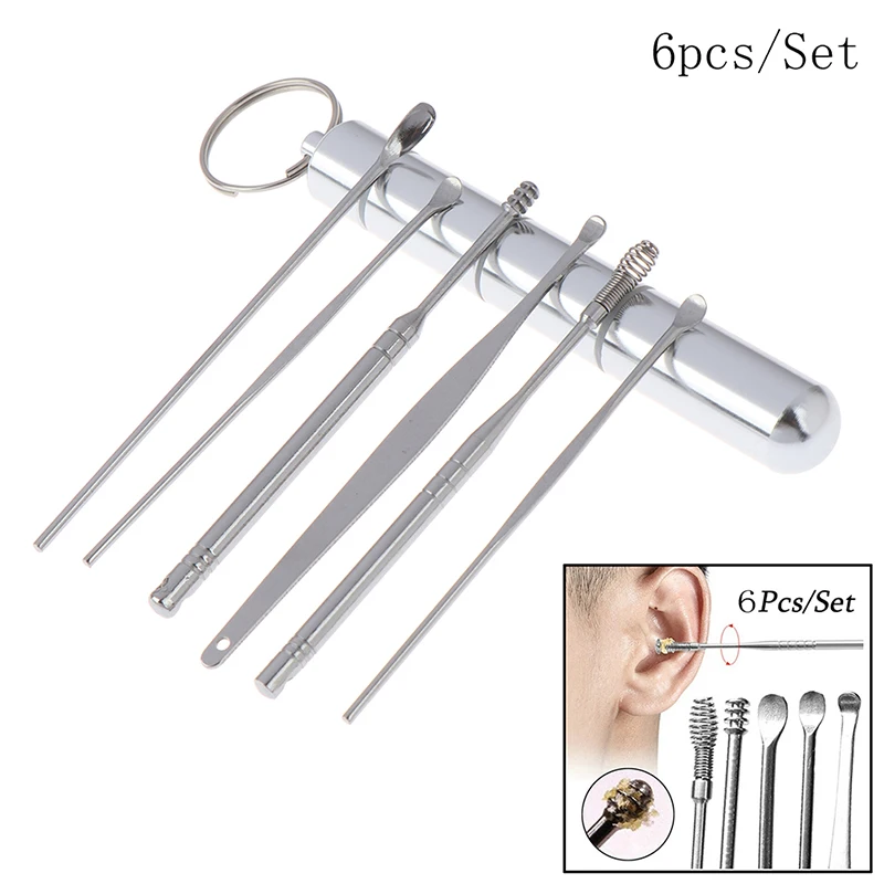 6 Pcs/Lot Stainless Steel Spiral Ear Pick Spoon Ear Wax Removal Cleaner Ear Care Beauty Tools Multifunction Portable Ear Pick