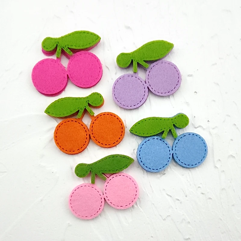 50Pcs/Lot 5*3.8CM Cherry Padded Appliques For children Hair Clip Accessories DIY Kid Patches