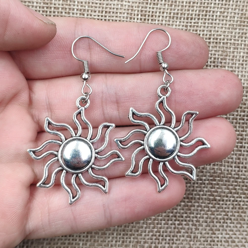 Unique Retro Silver Plated Antique Classic Sun Star Magic Wand Drop Earrings Women Lady Girl Jewelry Gift