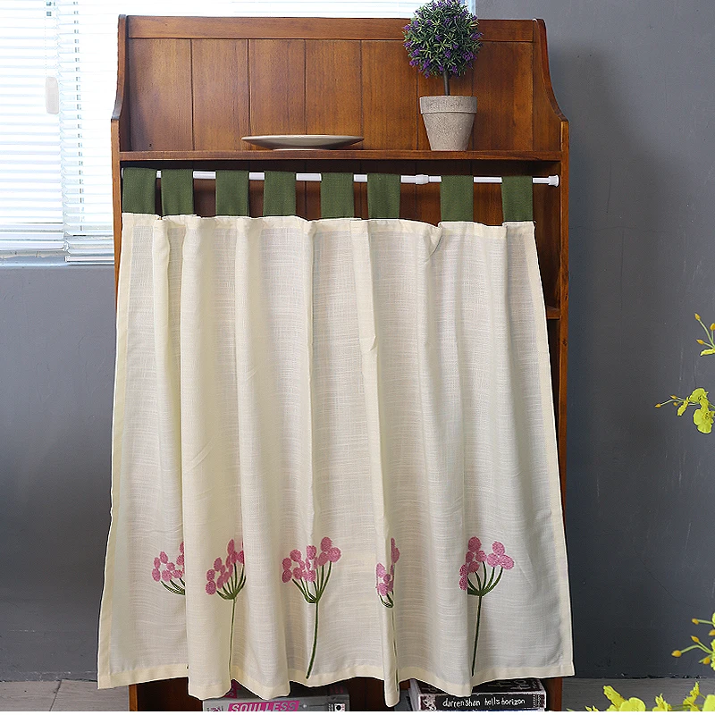 American Country Countryside Half Curtain Pink Dandelion Short Curtain Linen Curtain for Kitchen Window