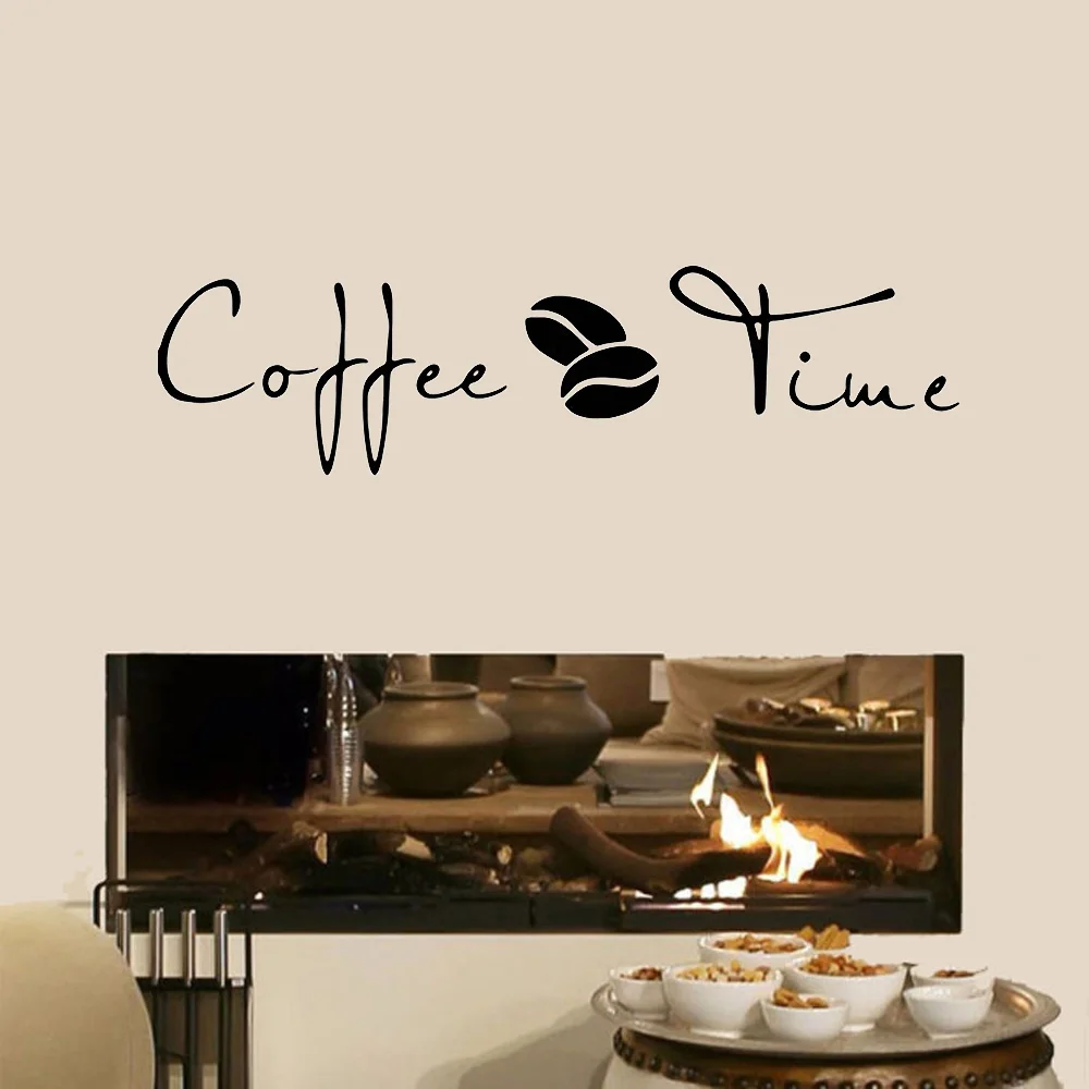 Coffee Time Wall Stickers Modern Cafe Art Decal Kitchen Coffee Shop Office Background Removable Wall Mural Home Decor