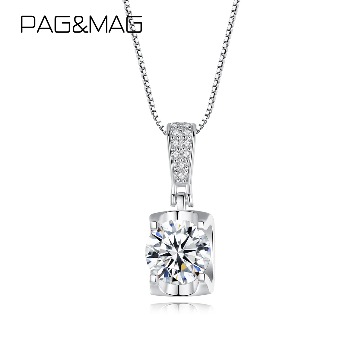 PAG&MAG 925 Sterling Silver 1ct VVS Moissanite Pendant Necklace Elegant Statement Engagement Necklace for Women Anniversary