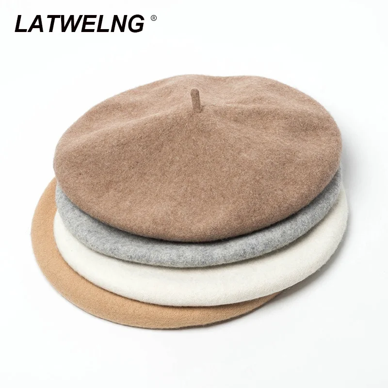 

Fashion Women Woolen Berets Ladies colorful Flat Beret Hat Autumn Winter Artist Hats Wholesale