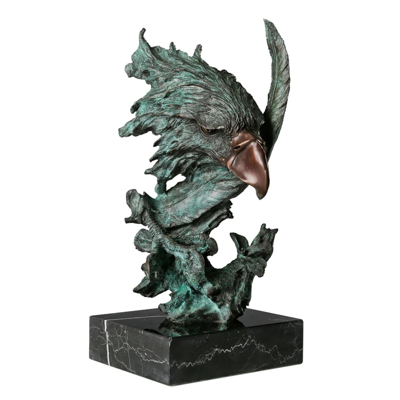Eagle Head Statue Bronze Hawk Falcon Bust Sculpture Wildlife Animal Bird Figurine Green Office Desktop Decor Man Gifts view 2