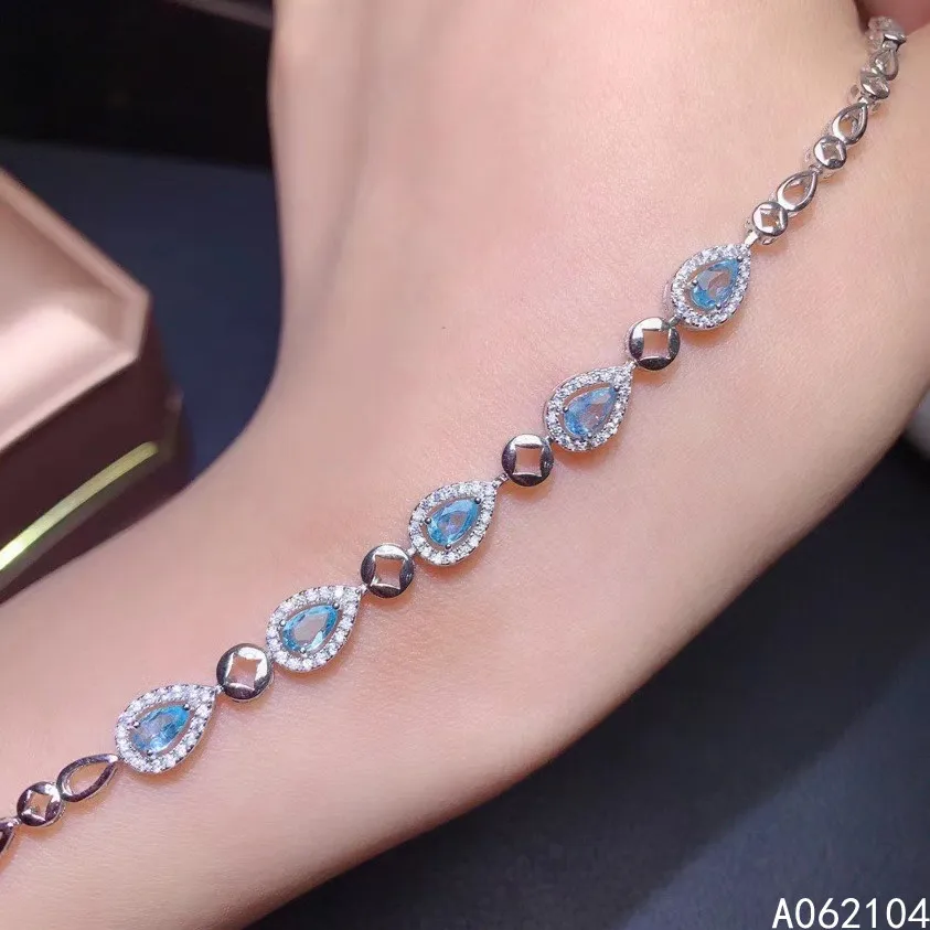 KJJEAXCMY Fine Jewelry 925 Sterling Silver Inlaid Natural Apatite Women's Fashion Elegant Water Drop Gem Hand Bracelet Girls