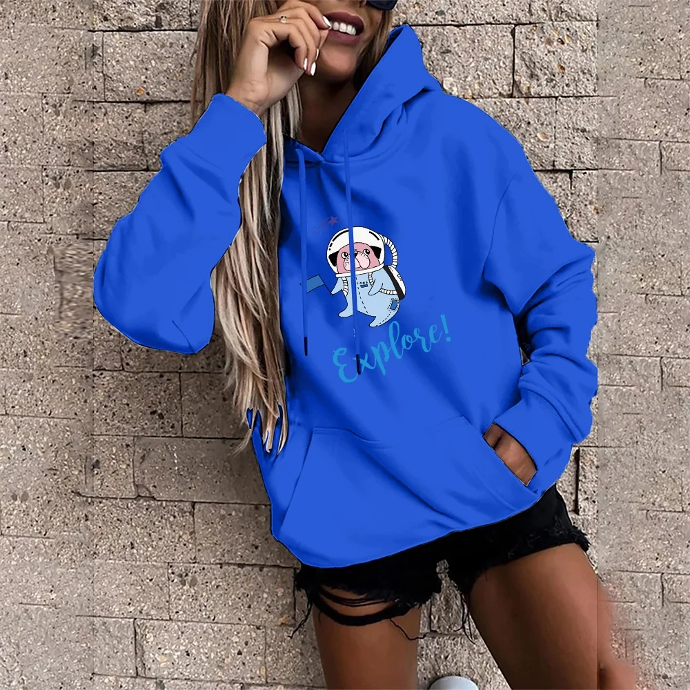 Harajuku solto hoodie feminino rua pulôver casual bonito impressão do cão oversized bolso hoodie topo moda feminina esportes pulôver