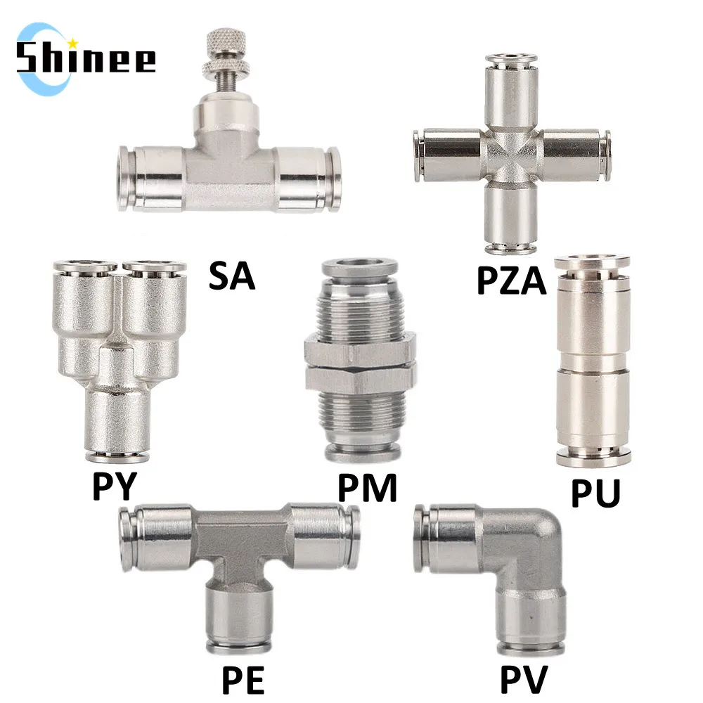 Acoplamento rápido pneumático do metal de aço inoxidável, Empurre o conector da mangueira de ar, PU PV PE PY PZA SA PM 304, 4 6 8 10 12 14 16mm