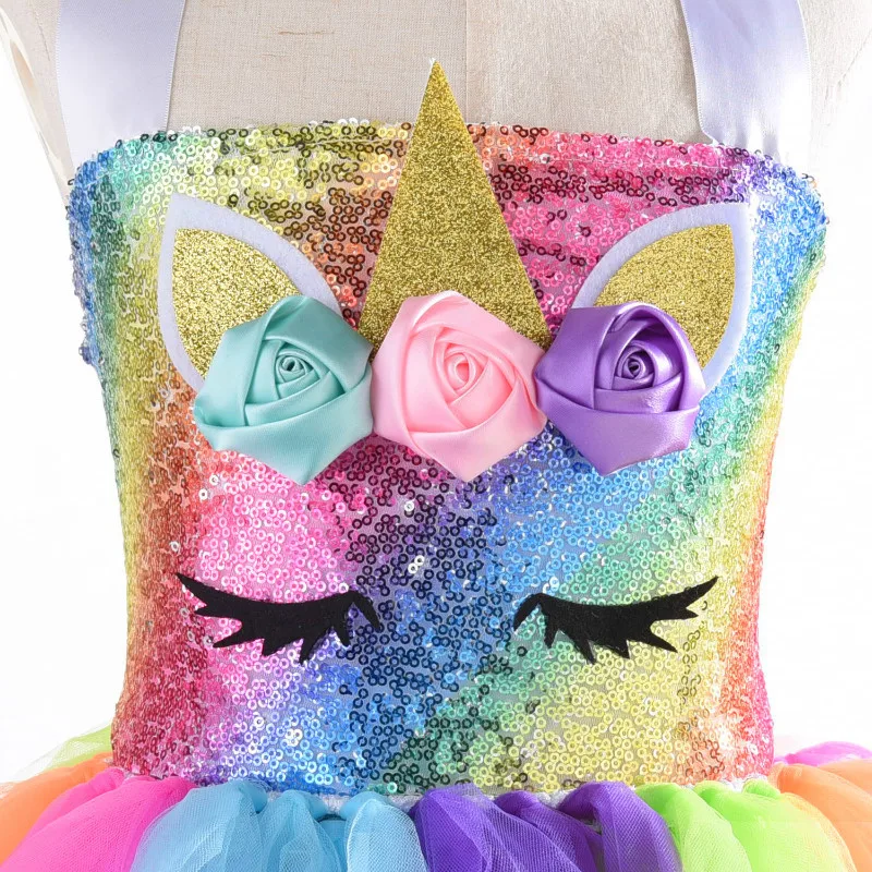 Christmas Unicorn Tutu Dress Sequins Girls Mermaid Ballet Dance Ball Princess Birthday Party Gift Halloween Cat Cosplay Costume