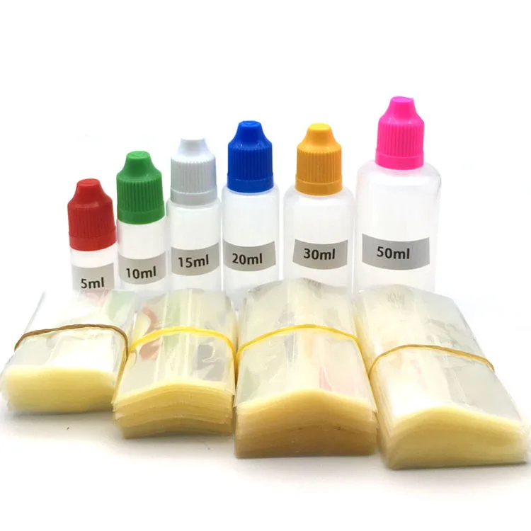 200 teile/los Schrumpf Schlauch Klar PVC Wrap Film für 5ml 10ml 15ml 20ml 30ml 50ml Kunststoff Flasche E Flüssigkeit Flasche Freies Shpping – Detail 3