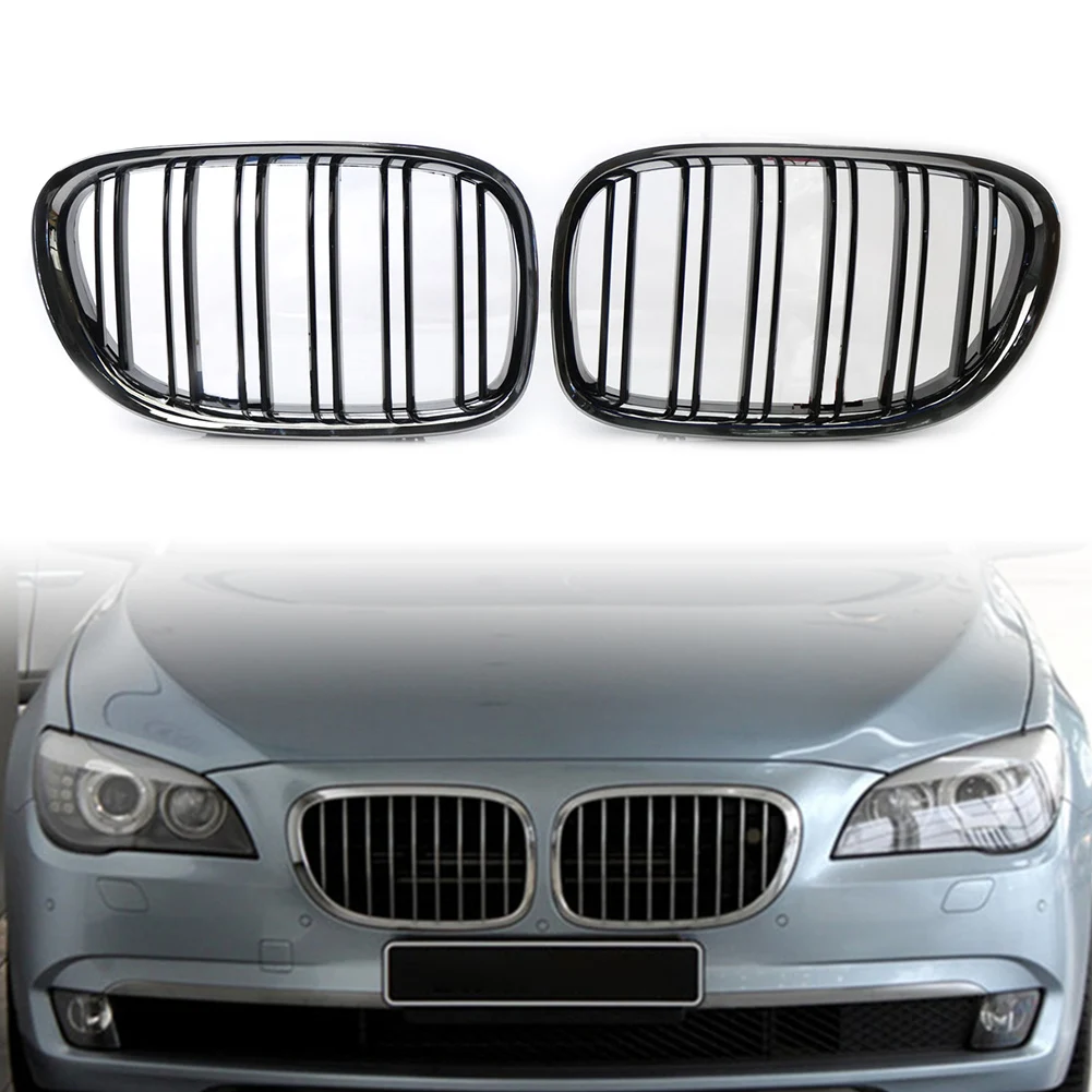 2x Car Front Grille Chrome Frame Shiny Black Slat Grill For BMW 7Series F02 F01 F03 730 740Li 750Li xDrive 2009 2010 2011 2012