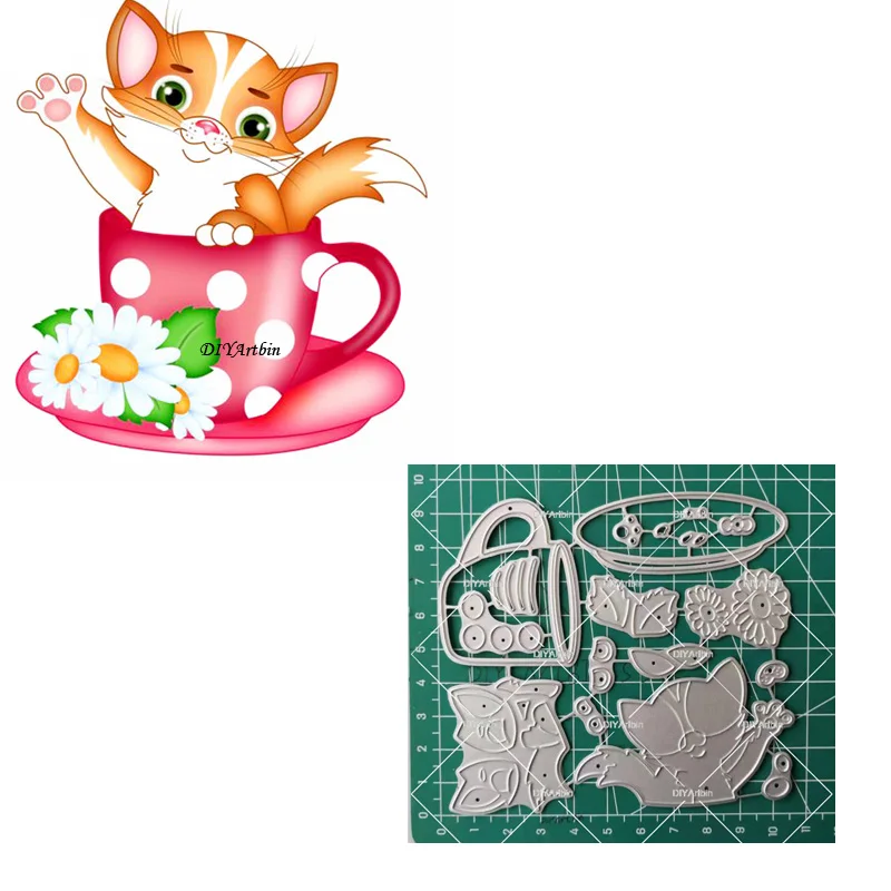 Fox Summer Teacup Metal Cutting Die Embossing Scrapbooking Stencil Craft Cut Die For DIY Card Handmade