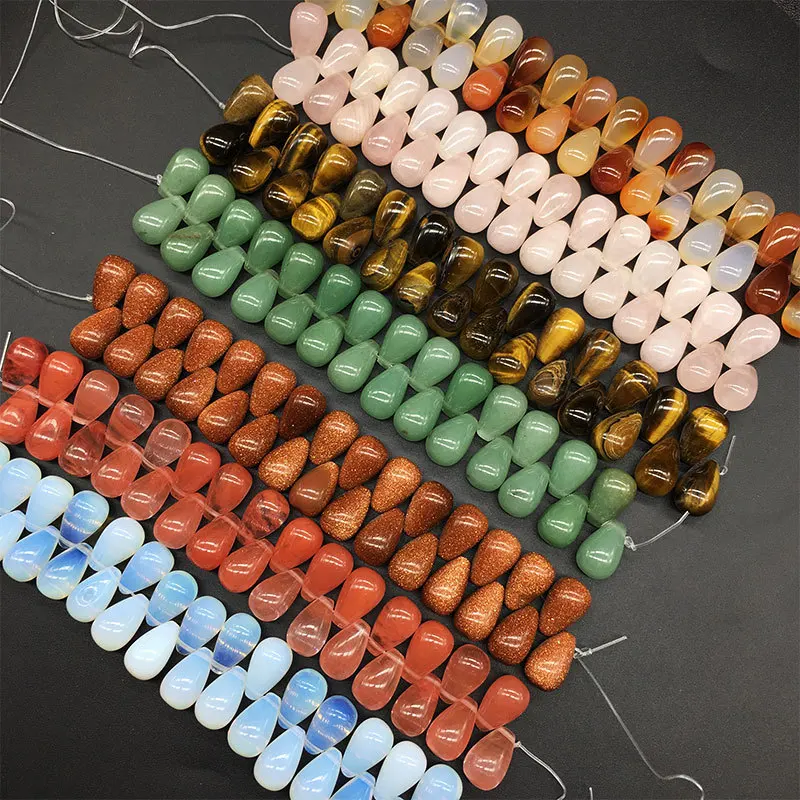 10x17mm Natural Semi-precious Stone Loose Beads Water Drop Side Of The Punch TigerEye Agate Topaz Rose Quartz Women Accessories