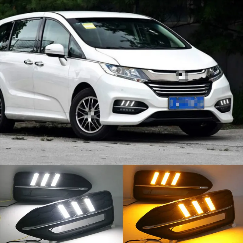 Car LED DRL Daytime Running Light For Honda Odyssey 2018 White Daytime light Yellow Turn Signal Light Blue Lamp