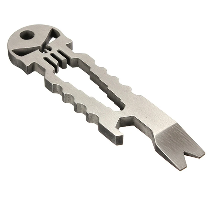 Stainless Steel EDC Pocket Multi-Tool Skull Bottle Opener Pry Bar Crowbar Keychain Survival Tool