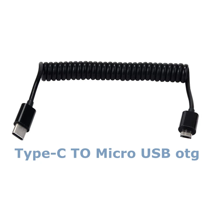 Tipo retrátil c da mola do carro para micro mini cabo otg usb apropriado para samsung xiaomi huawei cabo de carregamento cabo de dados led