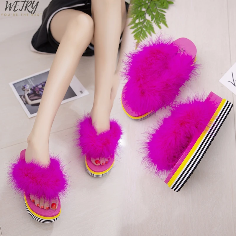 IN 2020 Ture FUR Slippers Fur Furry Slide Flip Flops Women Home Slippers Female Sweet Fenty Indoor Soft Comfotable