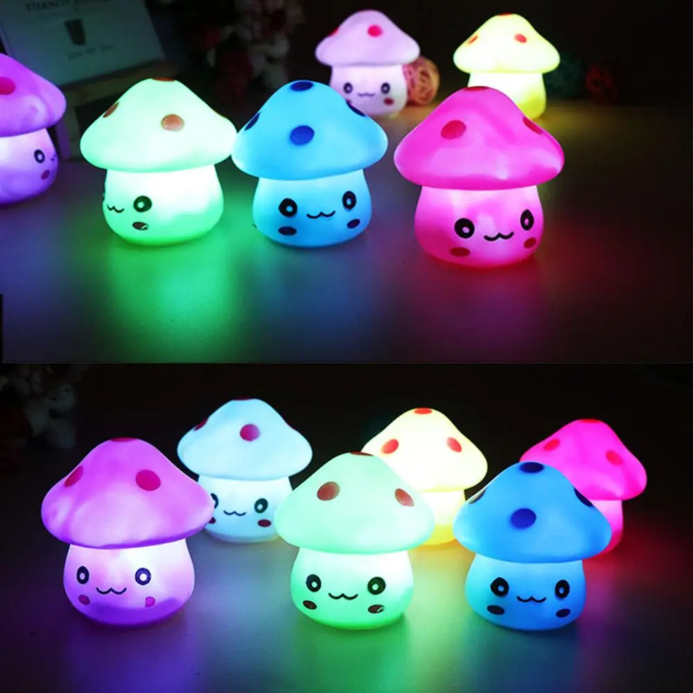 Unique Colorful Mushroom LED Night Light Press Down Touch Room Desk Bedside Lamp for Baby Kids Christmas Gifts Interior Design