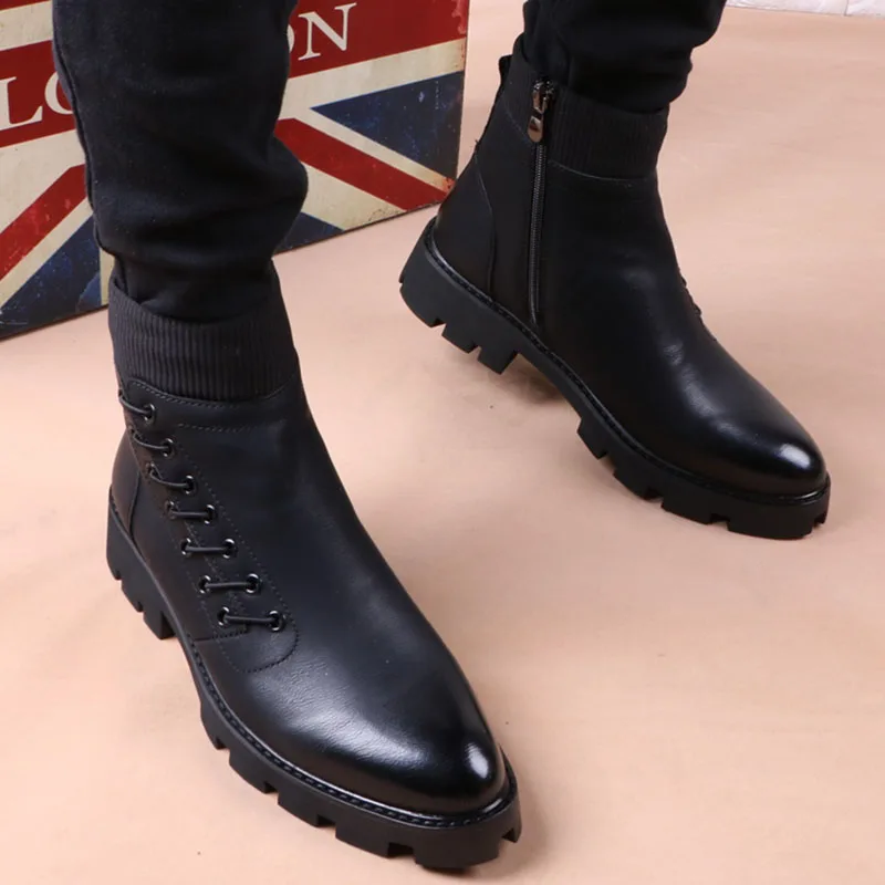 

England style mens casual party nightclub dress platform boots genuine leather shoes young gentleman chelsea boot ankle botas