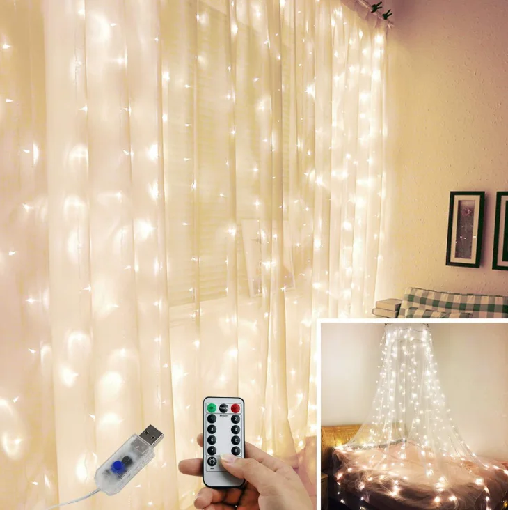 LED Garland String Light On Window Decoration String Fairy Curtain Garlands Strip Wedding Birthday Valentines day Party Lights