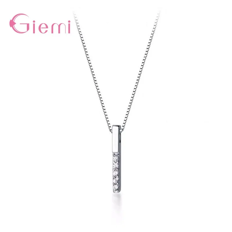 Luxury Austrian Crystal Long Stripes Pendant Necklace 925 Sterling Silver Temperament Personality Fashion Female Necklaces