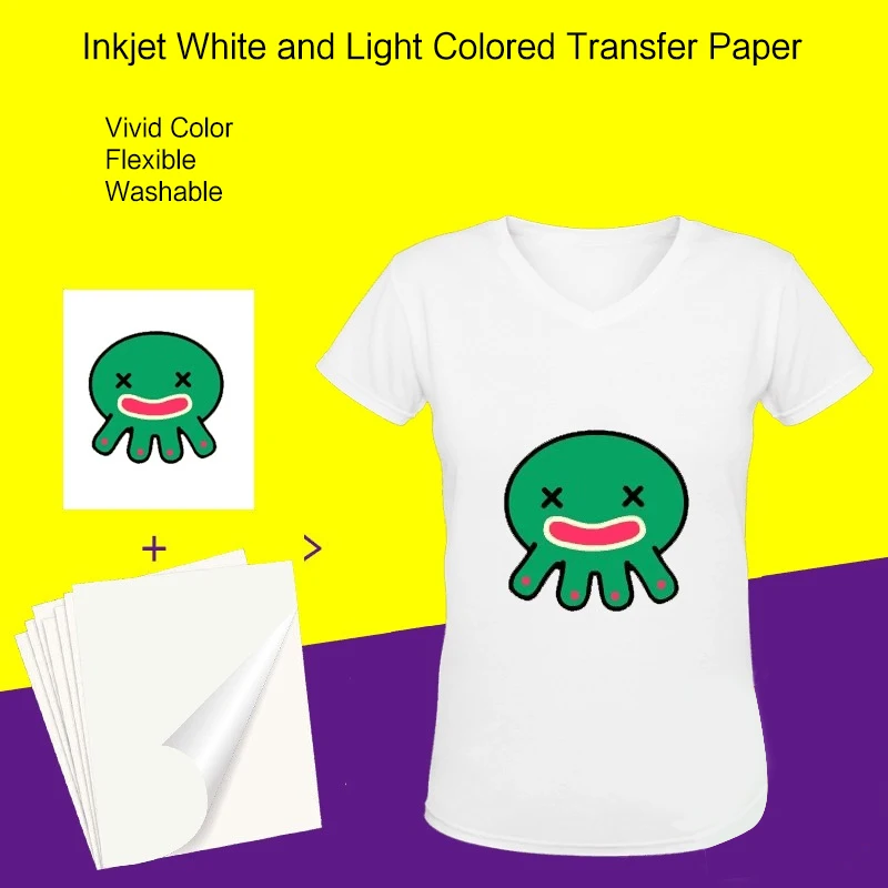 A4 Size Inkjet Iron-on White and Light Colored T Shirt Heat Transfer Printing Paper DIY Custom Printable Thermal Transfer Papel