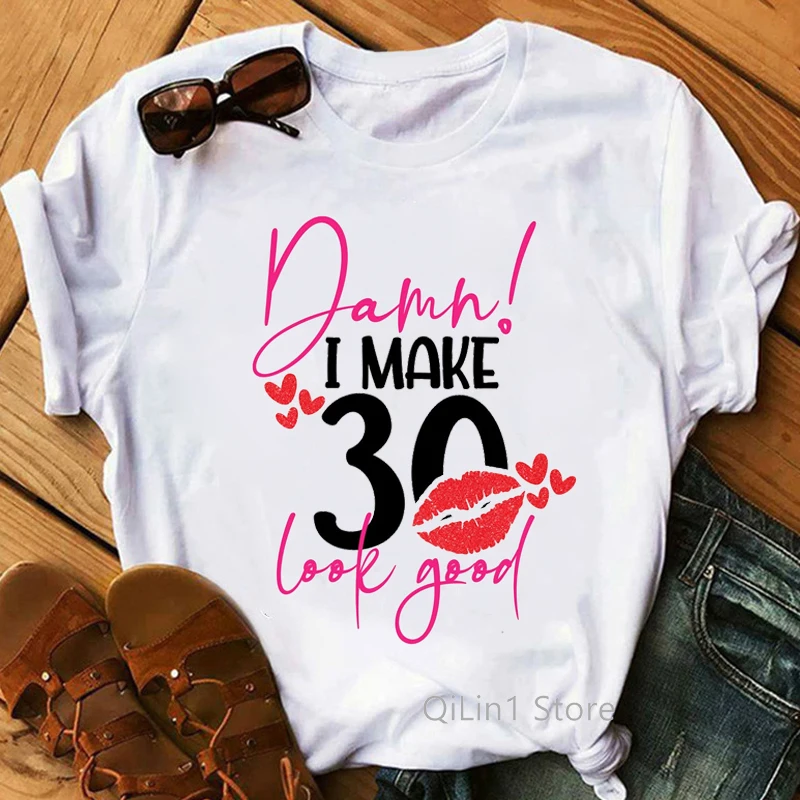 Vintage 1991 Letters Print T-Shirt Women Best Friends 30th Birthday Gift Tees Female 90s Funny T Shirts Summer White Casual Top