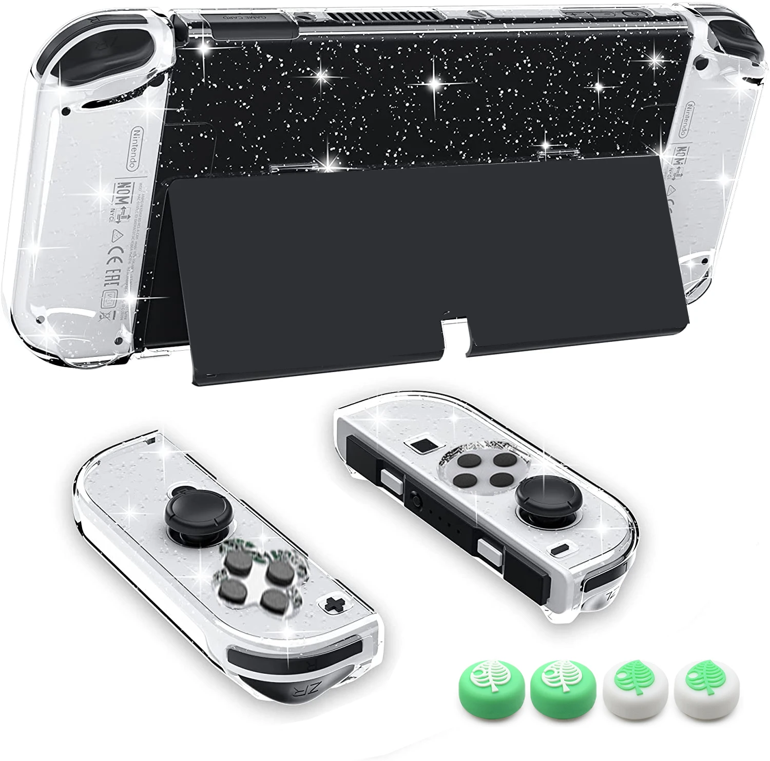 Dockable Crystal Sparkly Skin Glitter Clear Case Hard Protective Cover for Switch OLED and Joy Con Controller Game Accessories
