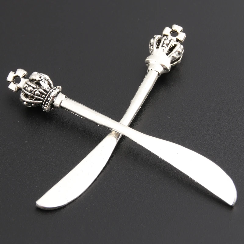 20pcs Silver Color Crown Spoon Fork Knife Charms Kitchen Pendant Fit Chef\'s Gift DIY Jewelry Making Handcrafted Accessories