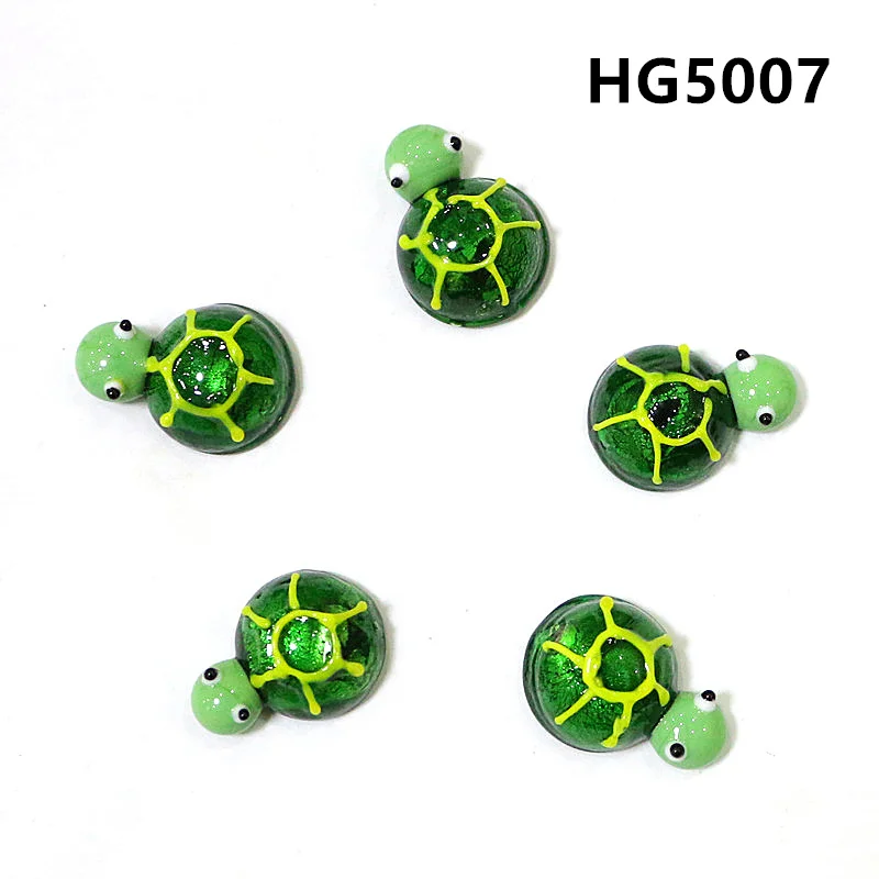 5PCS Green Silver Foil Glass Turtle Mini Figurine Japan Style Cute Cartoon Sea Animal Ornament Aquarium Kawaii Decor Accessories