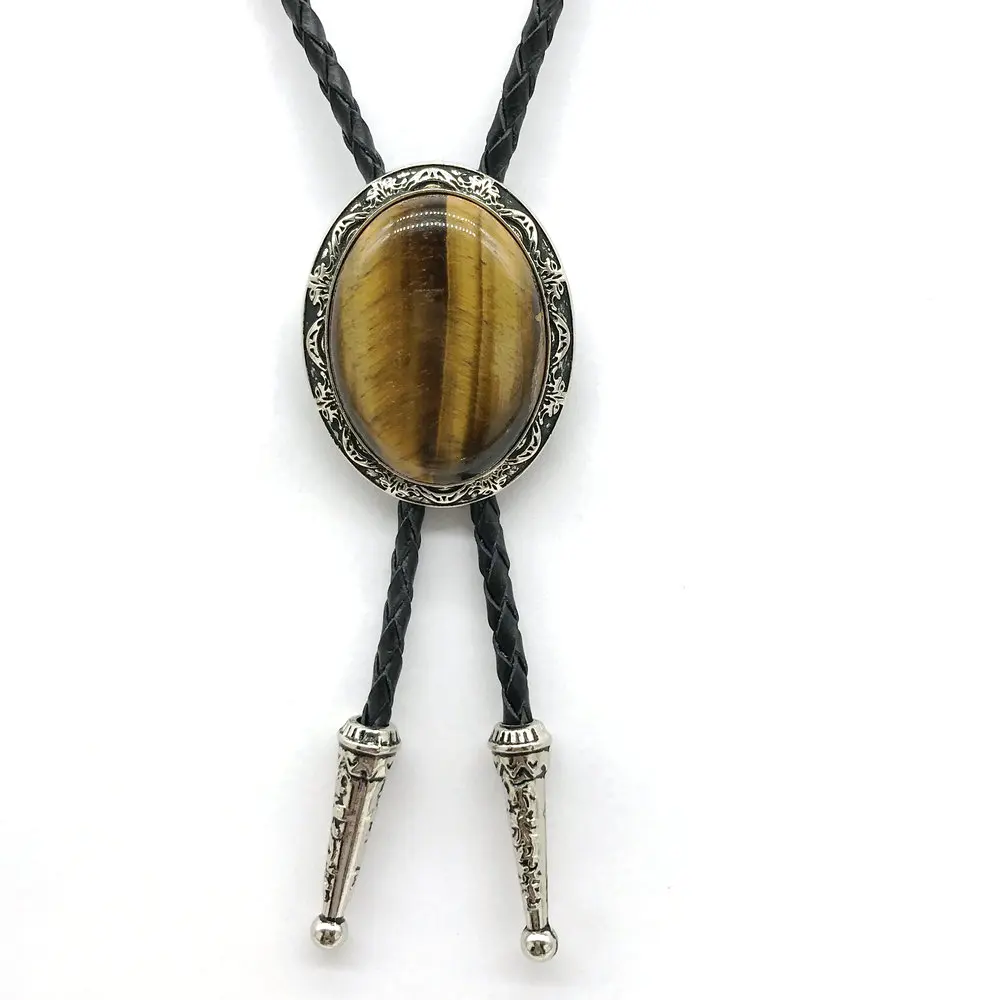 Pria BOLO Tie Batu Akik Batu Shell Rumput Laut Tiger Eye Batu Kulit Bermutu Tinggi Kerah Bow Tie