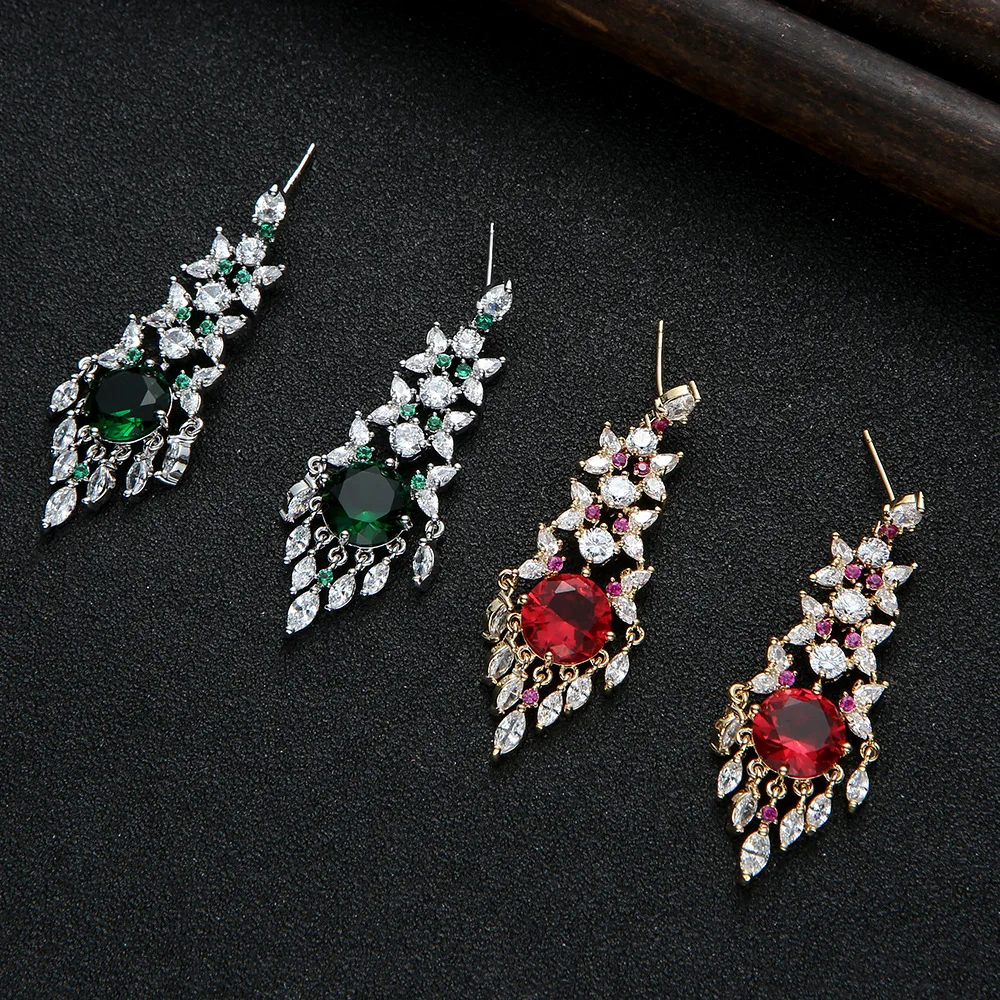 Luxury Trendy Exquisite Fashion Pendant Drop Earrings Red Stone Jewelry For Women Bridal Party Jewelry Top Level High Quality