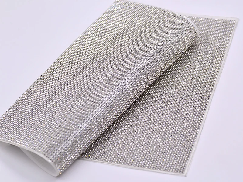 JUNAO 24*40cm SS6 SS8 Glass Crystal Rhinestones Mesh Sticker Clear Crystal Trim Banding Strass Beaded Applique for Decoration