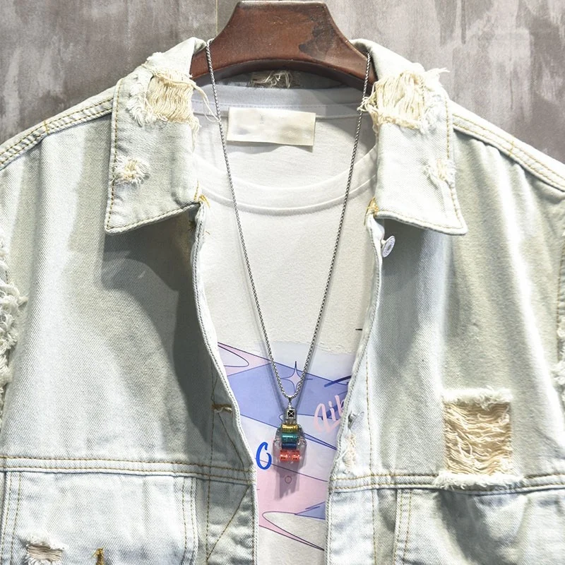 Men Streetwear Casual Denim Vest Japanese Vintage Loose Hole Ripped Summer Vests Thin Sleeveless Jacket Mens Harajuku Waistcoat