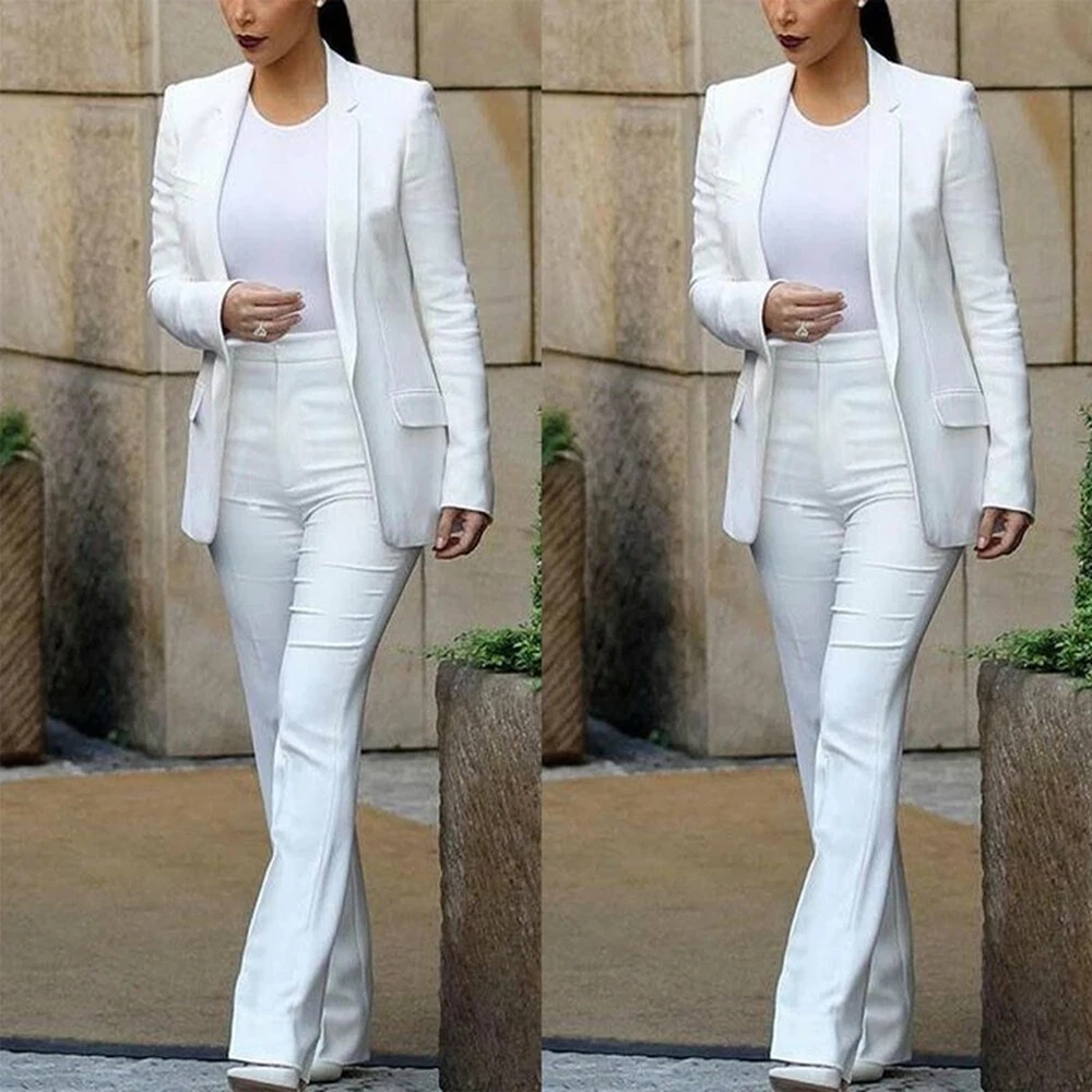 White Mother of the Bride Suits Women Business Blazer With Pants Ladies 2 Pieces Sets Suit（Jacket+Pants) conjuntos femininos