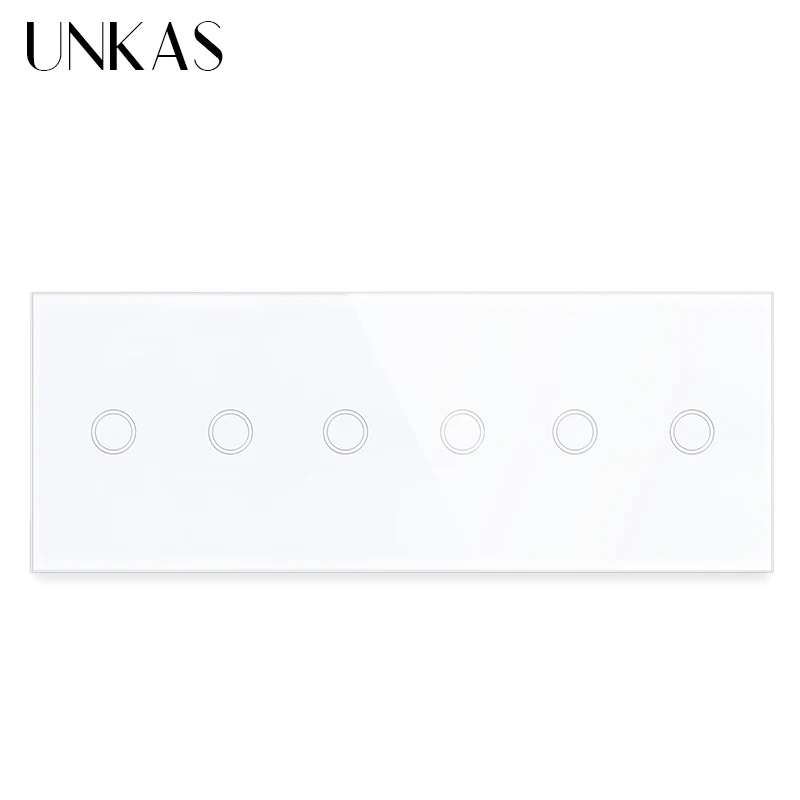 UNKAS 6 Gang EU Standard Olny Touch Function Light Button Switch 228mm Tempered Crystal Class Panel 300W 3 * 2 Gang Outlet